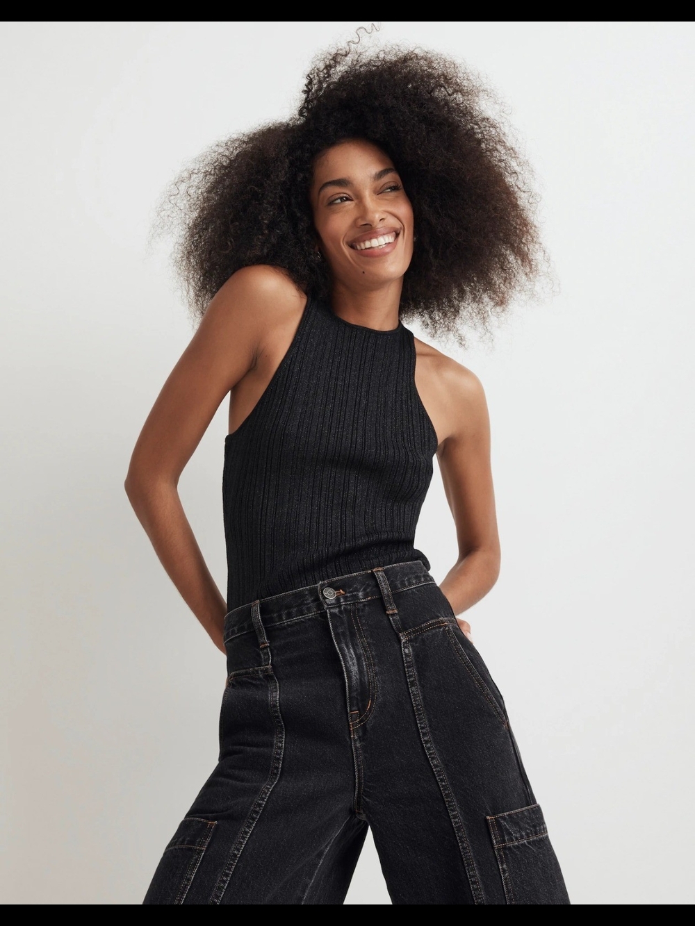 Madewell Ribbed Black Halter Tank Top